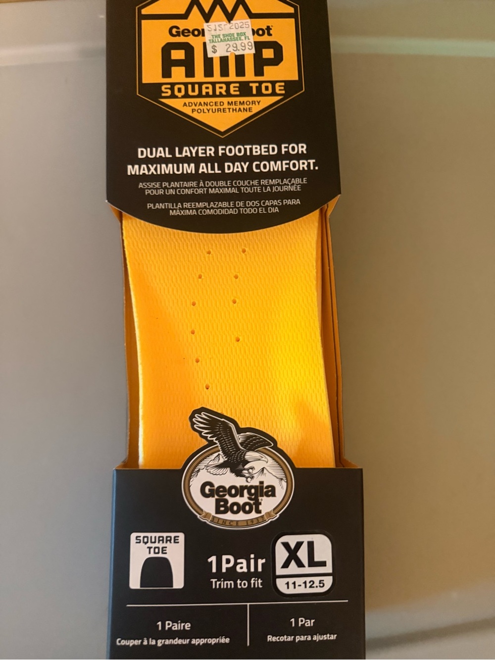 Georgia Boot Yellow AMP Square Toe Footbed - XL